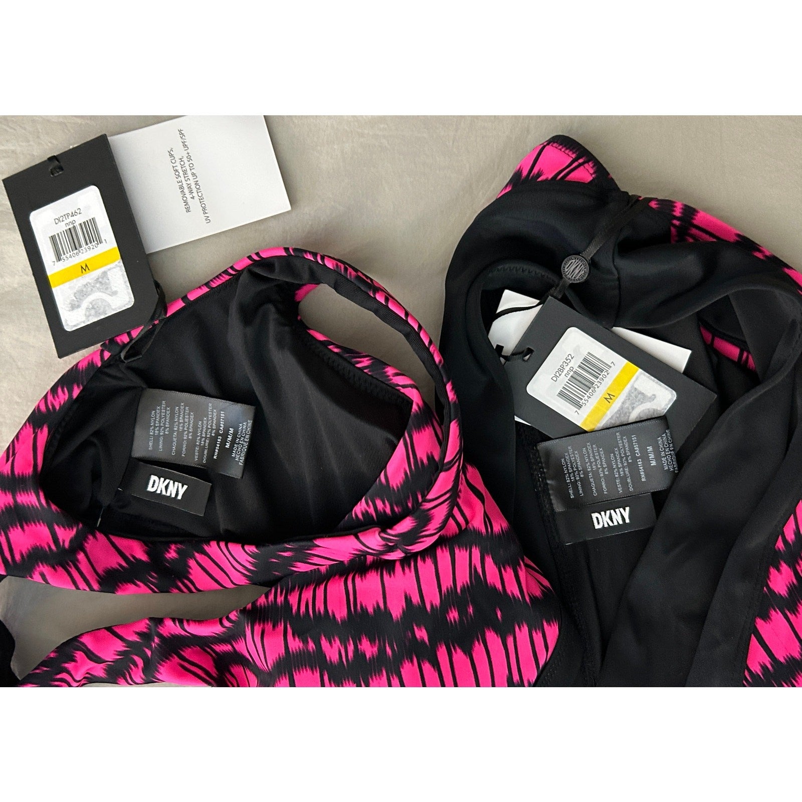 NWT DKNY Neon Pink Bikini – Square Neck & High Waist Bottom, Set Size M