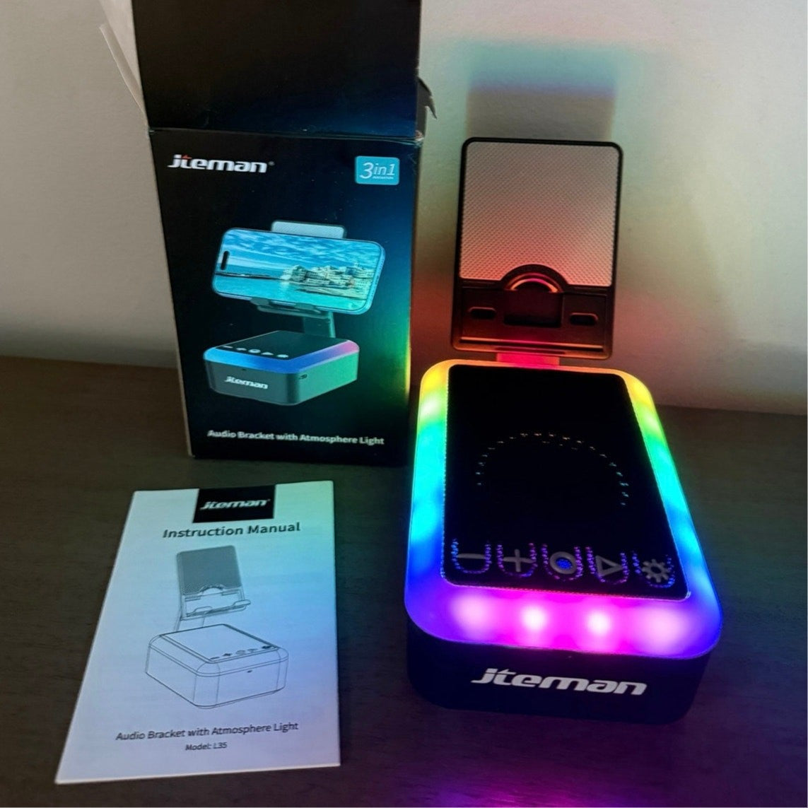 Jieman L35 3‑in‑1 Bluetooth Speaker Phone Stand w/ Sound‑Reactive LED Lights NIB