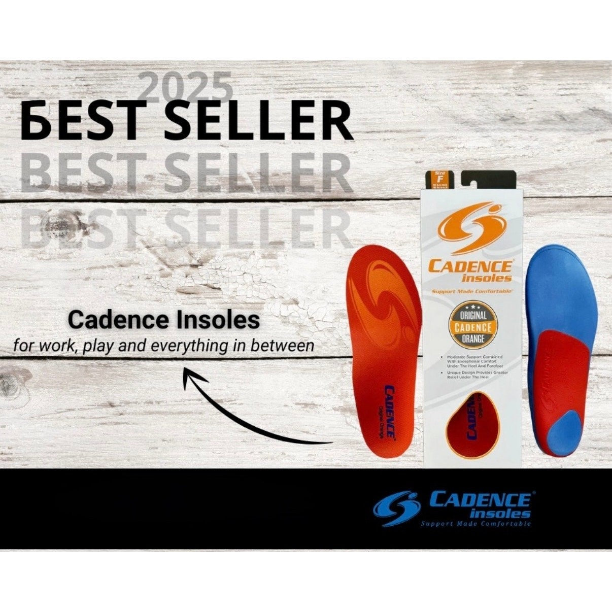Cadence Original Orange Insoles Size C Men 5‑6 Women 6‑7 | Orthotic Support NIB
