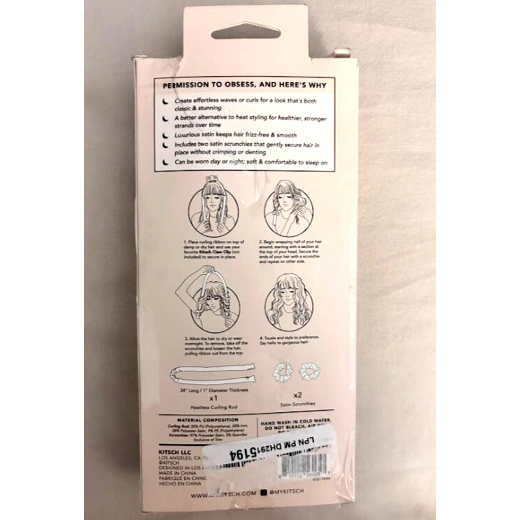 Kitsch The Satin Heatless Hair Curling Set Curling Rod & Satin Scrunchies Black