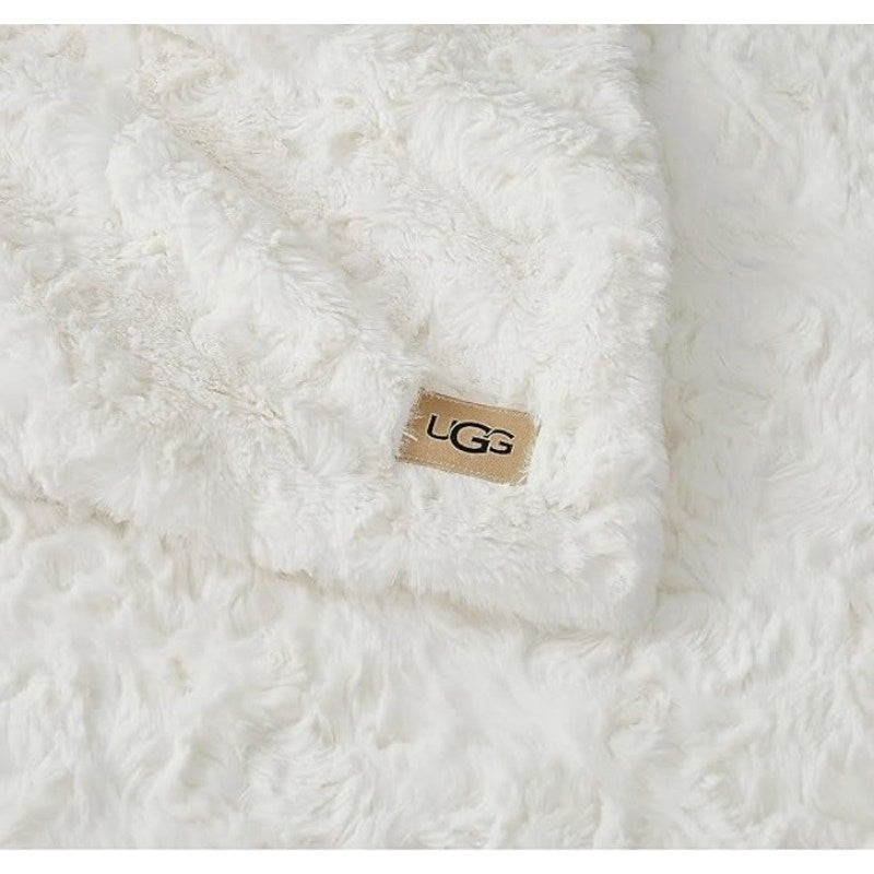 UGG Adalee Natural White Faux Fur Throw Blanket 50 x 70 Cozy Textured Luxury NIB