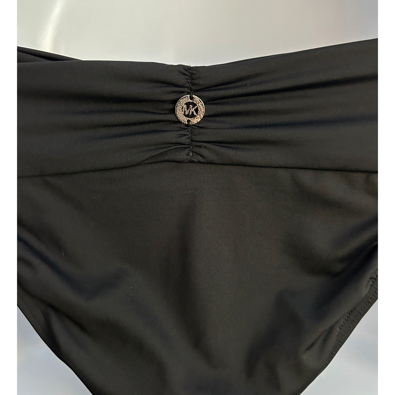 Michael Kors Euro Gathered Bikini Bottom Solid Black – Ruched Waist, Size M