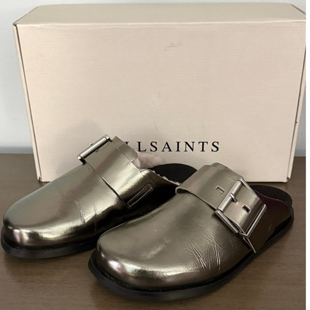 AllSaints Eris Mule Gun Metal Grey Lambskin Size 8 NIB Women’s Shoes Retail $349