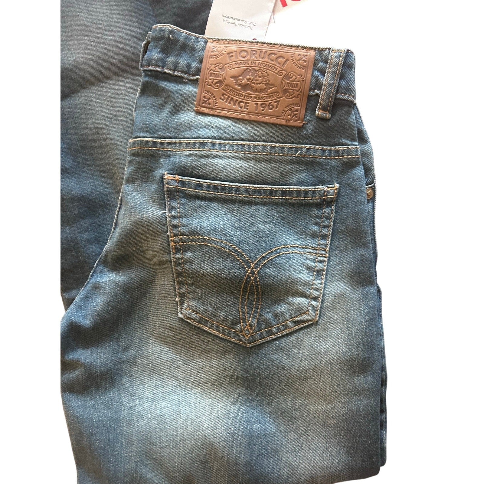 FIORUCCI Angel Y2K Low Rise, Flare Jean Med. Blue Faded Wash ACTUAL SIZE 26 x 35