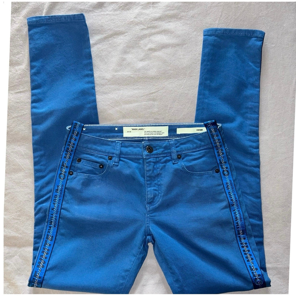 Authentic Off-White Bold Blue Skinny Jeans - Designer Streetwear Size 26 EUC