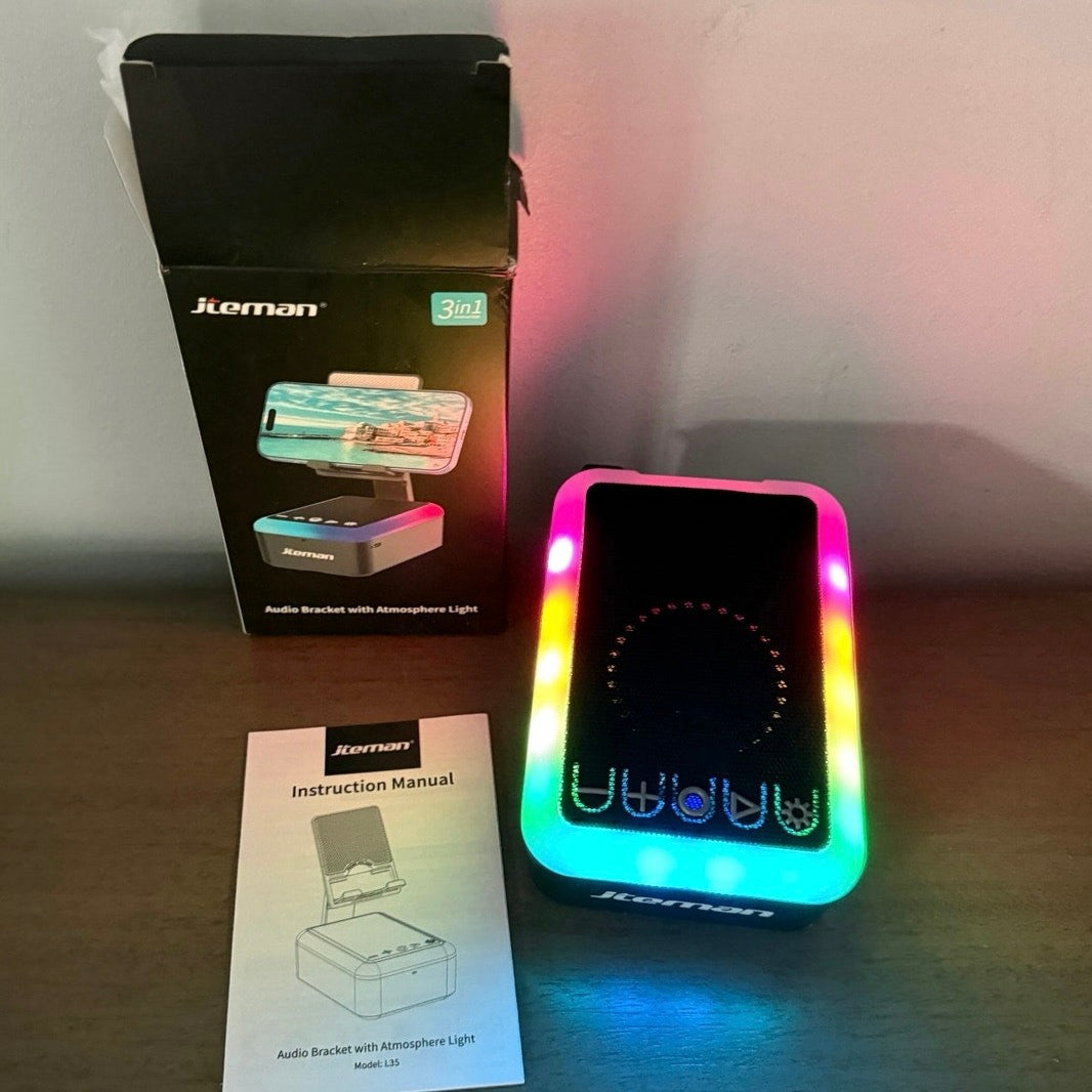 Jieman L35 3‑in‑1 Bluetooth Speaker Phone Stand w/ Sound‑Reactive LED Lights NIB