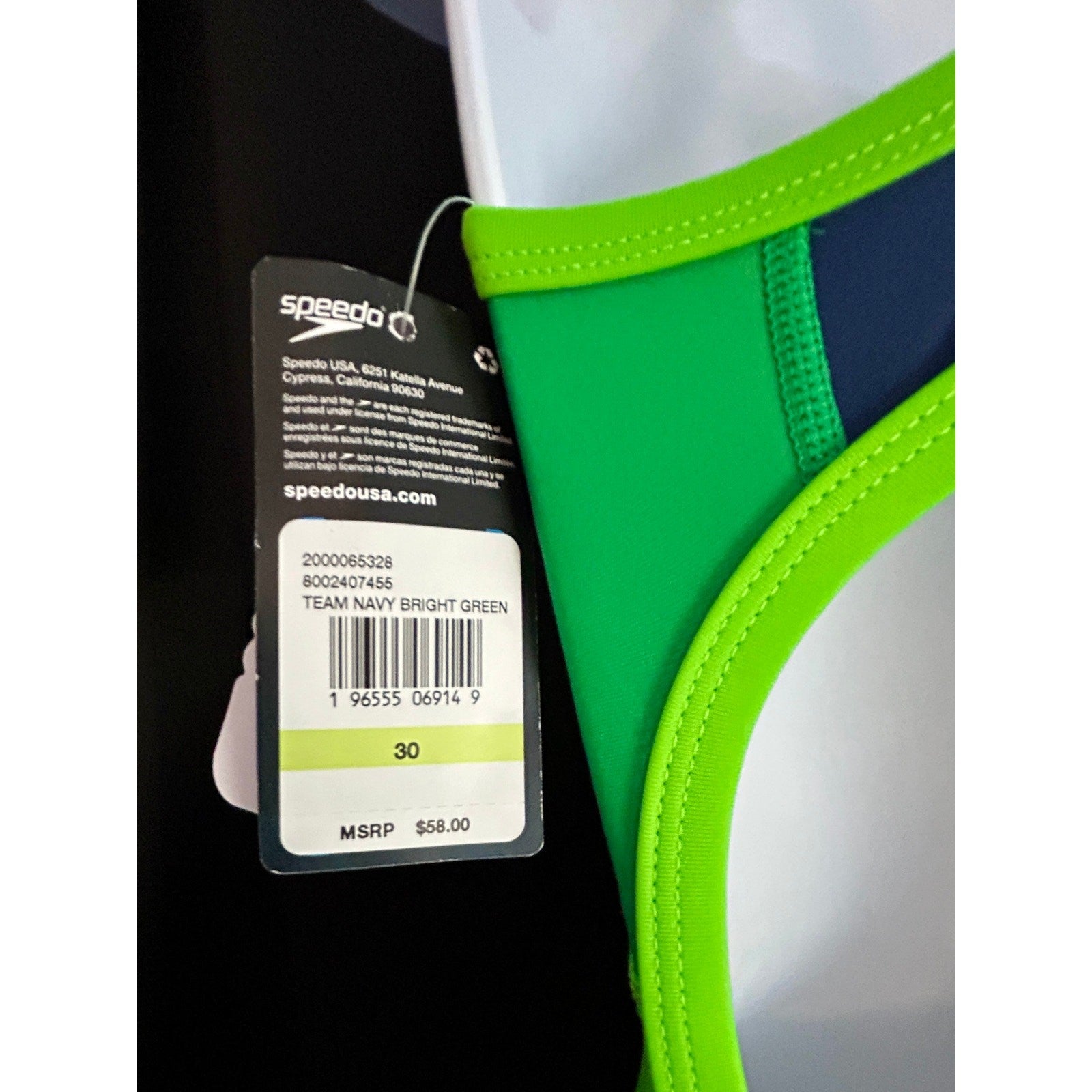 Speedo Eco Splice Flyback Swimsuit ProLT SwimTeam Competition Navy/Green Sz 28