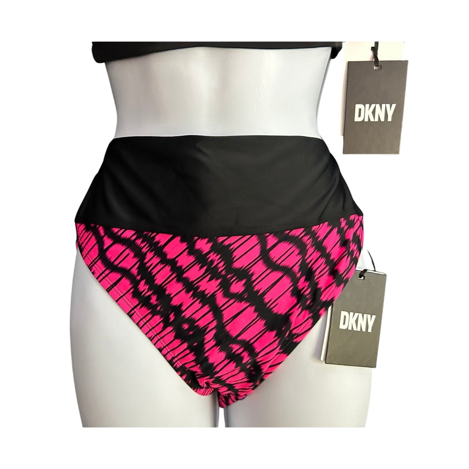 NWT DKNY Neon Pink Bikini – Square Neck & High Waist Bottom, Set Size M