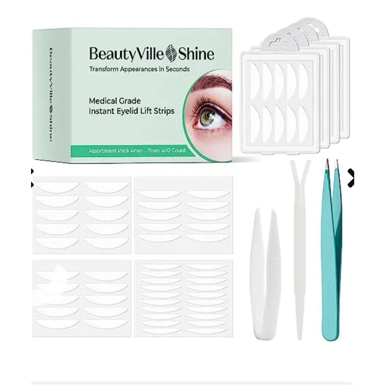 BeautyVille Shine Eyelid Lift Strips 400ct Assortment 4mm–7mm Medical Grade NIB