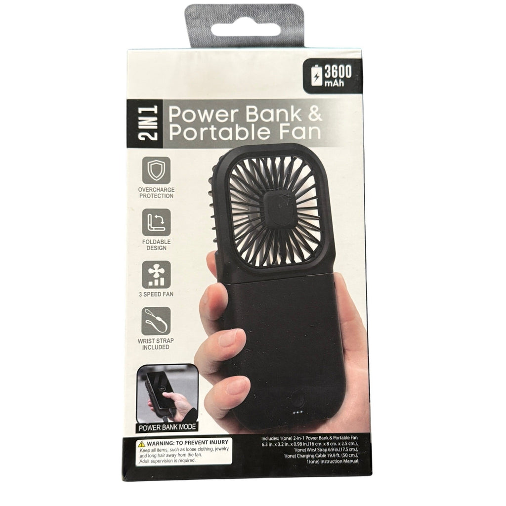Digital Essentials 2-in-1 Power Bank & Fan | 3600mAh Rechargeable Cooling NEW