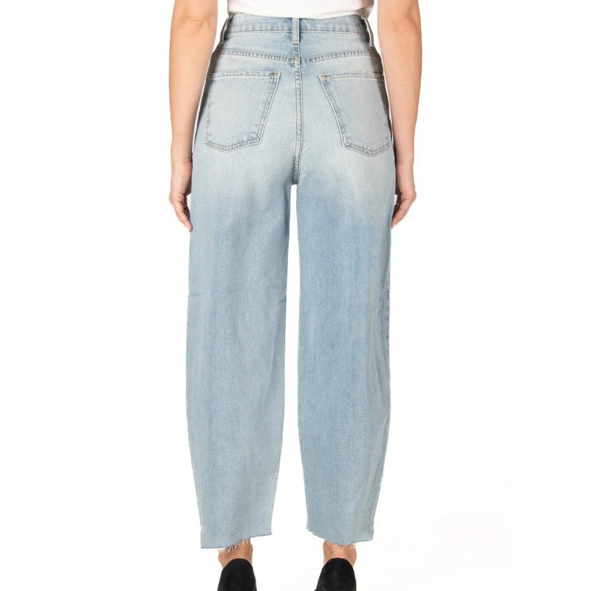 Fidelity Delilah Barrel Jeans Angel Blue Raw Hem Denim USA Made 25/26 