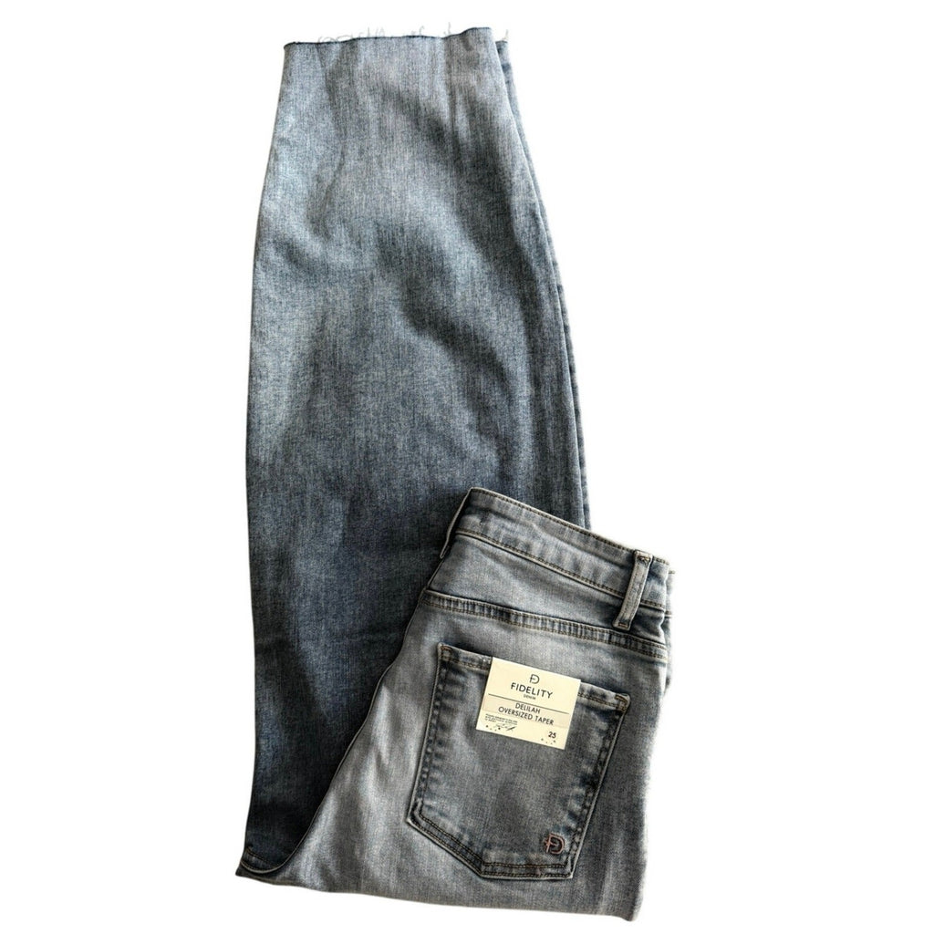 Fidelity Delilah Barrel Jeans Angel Blue Raw Hem Denim USA Made 25/26 