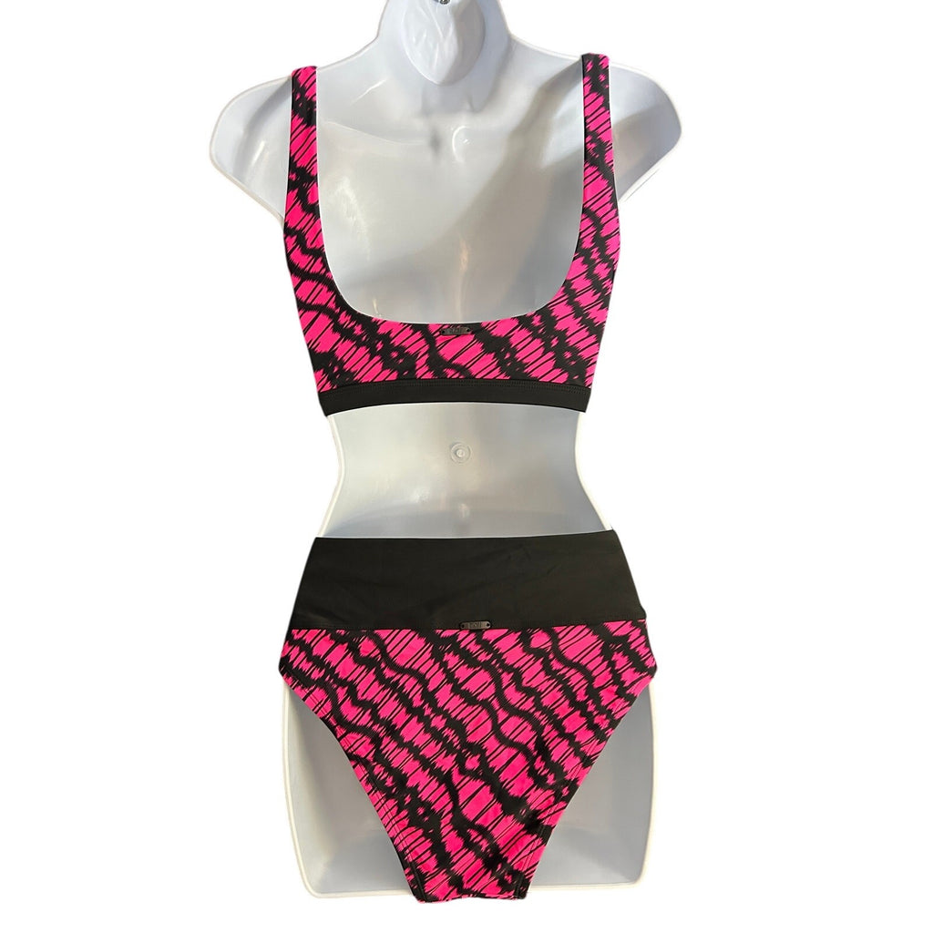 NWT DKNY Neon Pink Bikini – Square Neck & High Waist Bottom, Set Size M