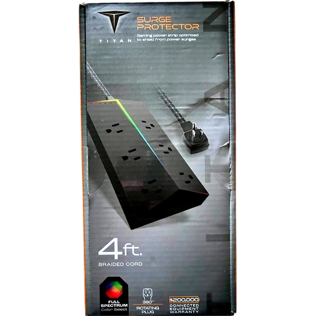 Titan LED 6-Outlet Surge Protector 4ft Braided Extension Cord W/Light Strip NEW