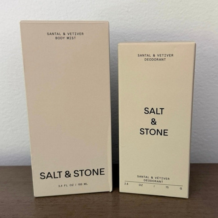 Salt & Stone Santal & Vetiver Full Size Body Spray & Deodorant NEW in Boxes