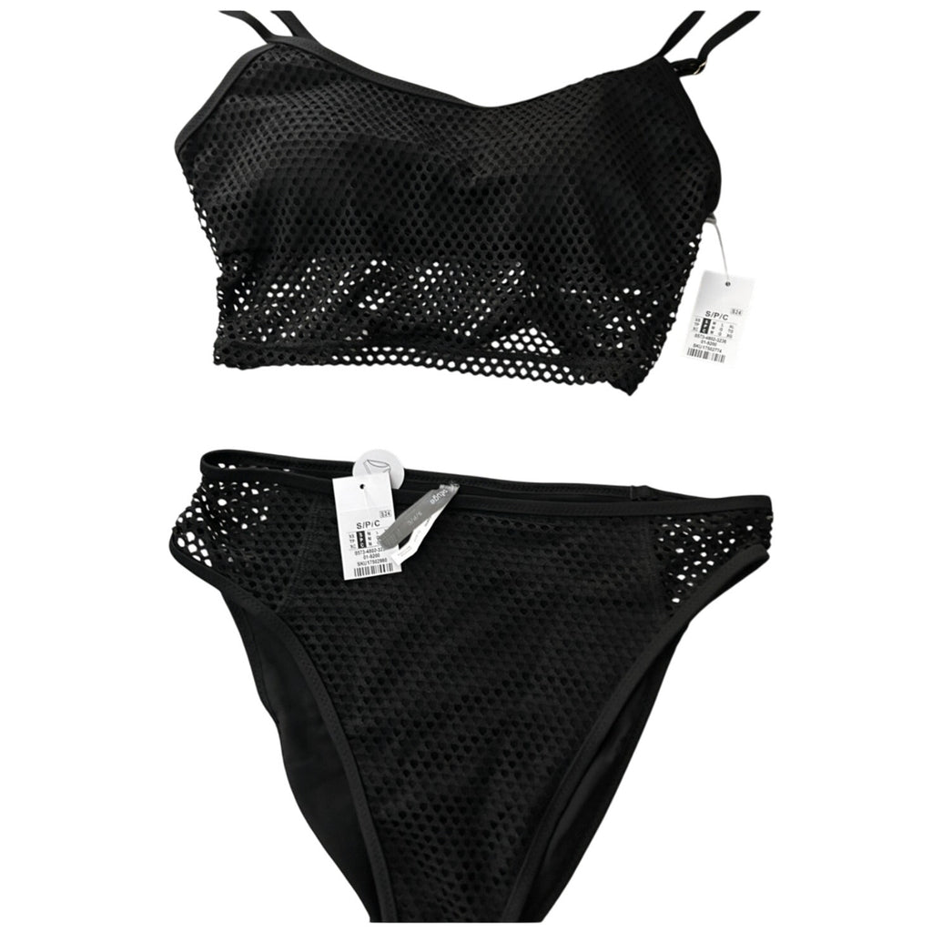 Refuge Swim Bikini Set Mesh Overlay Cami Top & Matching High Waist Bottoms Sz S
