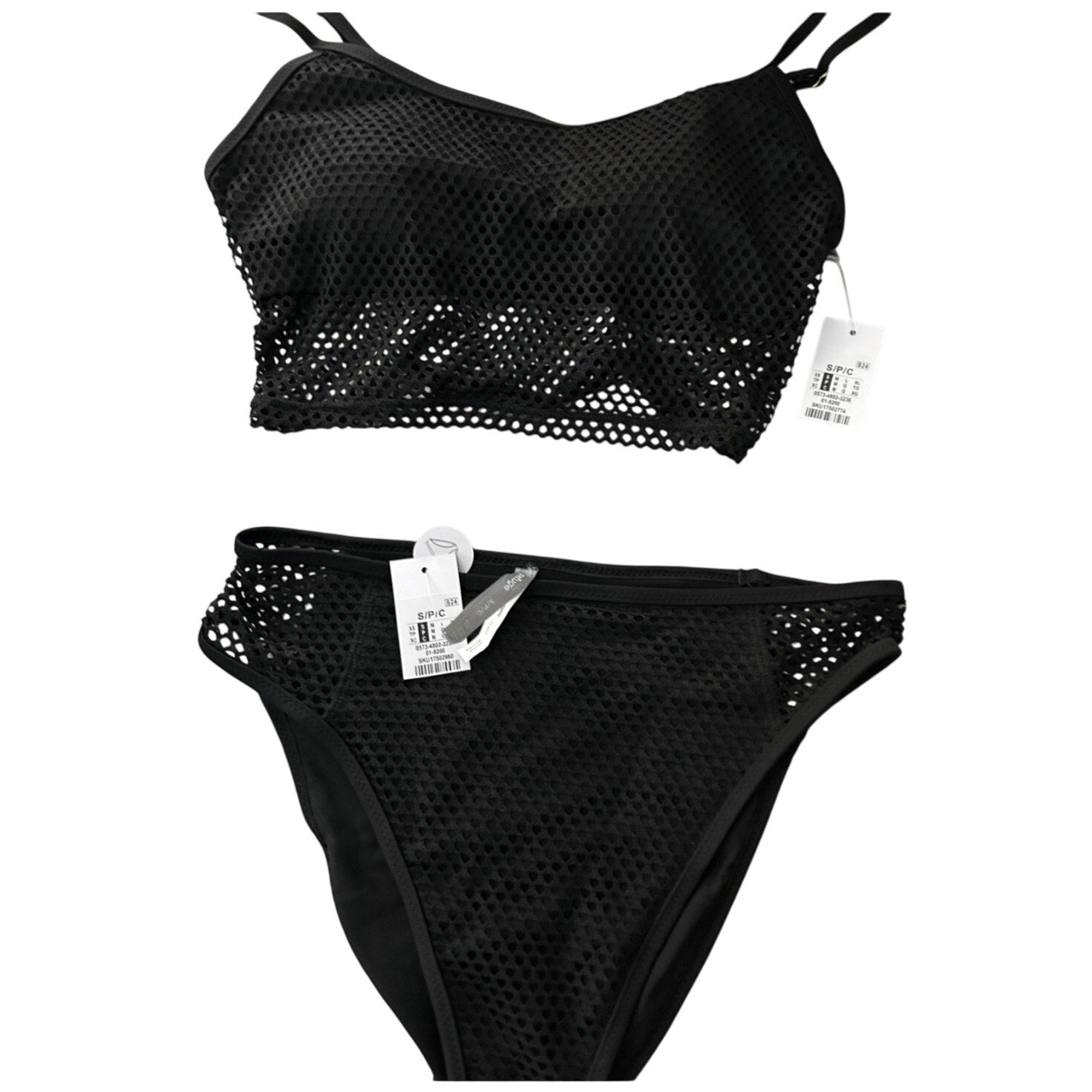 Refuge Swim Bikini Set Mesh Overlay Cami Top & Matching High Waist Bottoms Sz S