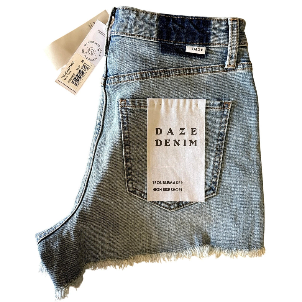 DAZE Troublemaker Shift Front High Rise Raw Hem Organic Cotton Sz 26 NWT