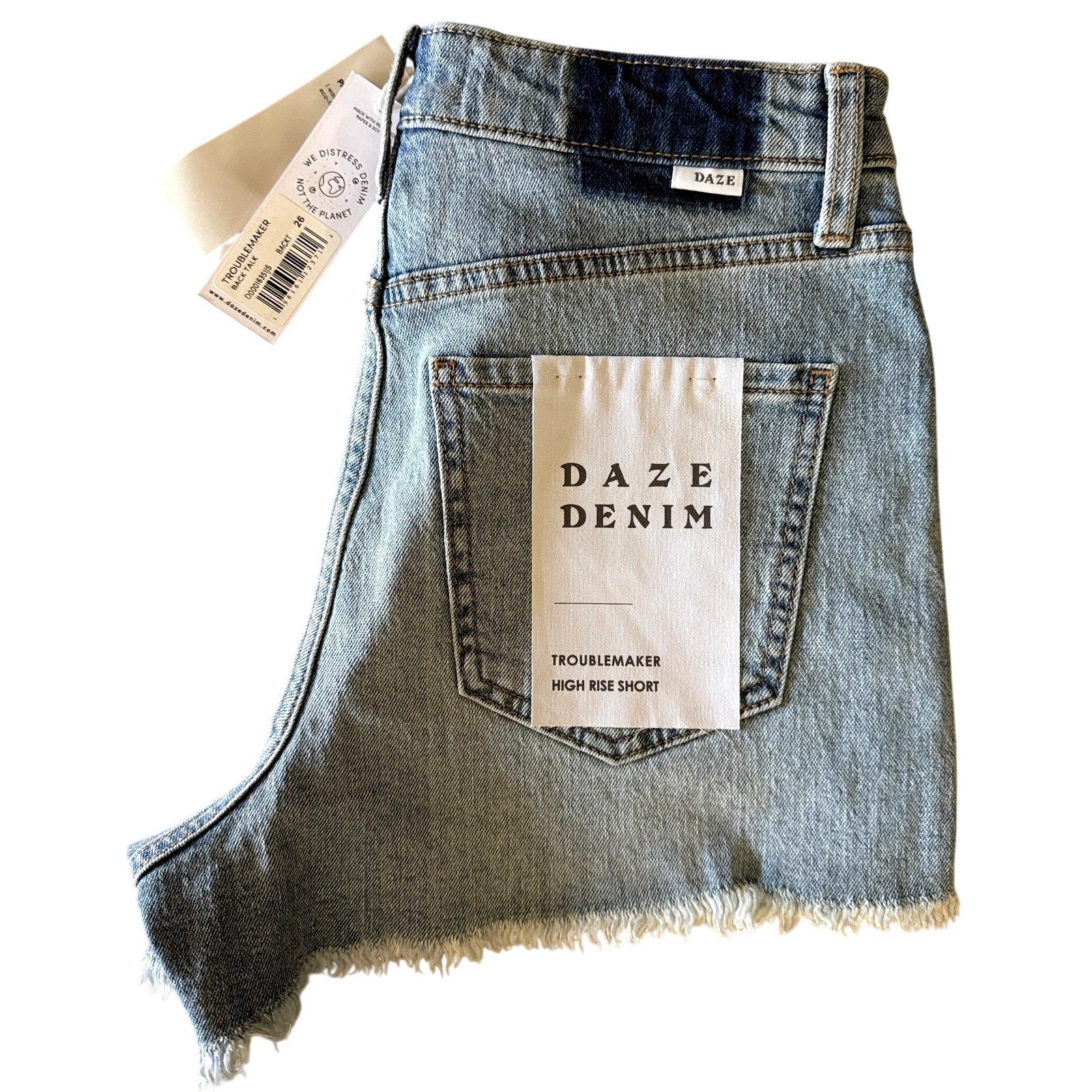 DAZE Troublemaker Shift Front High Rise Raw Hem Organic Cotton Sz 26 NWT