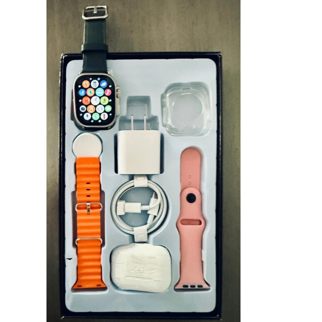 Y-9 Smartwatch Bundle Wireless Earbuds, Cover, Data Cable, Charger & 3 Bands NEW