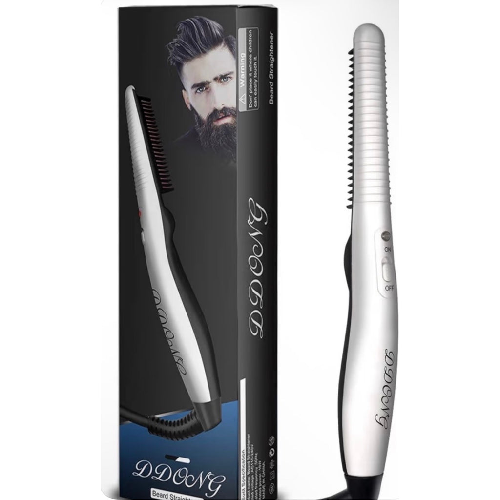 Mens 2‑in‑1 Beard Straightener & Hair Comb Ceramic Fast Heating All Hair Types