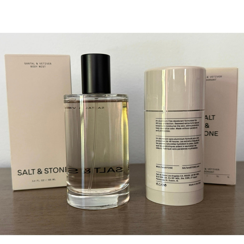 Salt & Stone Santal & Vetiver Full Size Body Spray & Deodorant NEW in Boxes