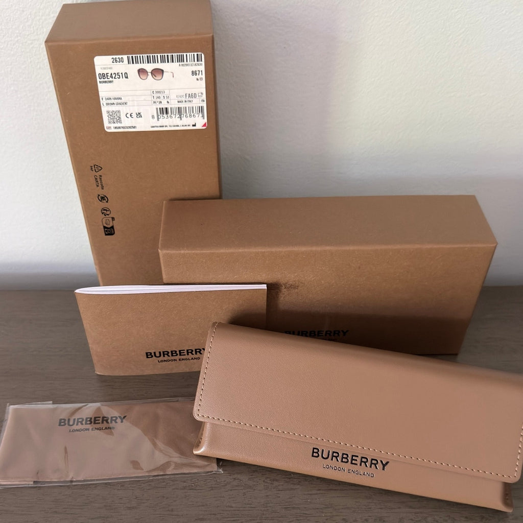 Burberry BE4251Q Full Gold Rim Round Sunglasses Dark Havana Brown Gradient Lens