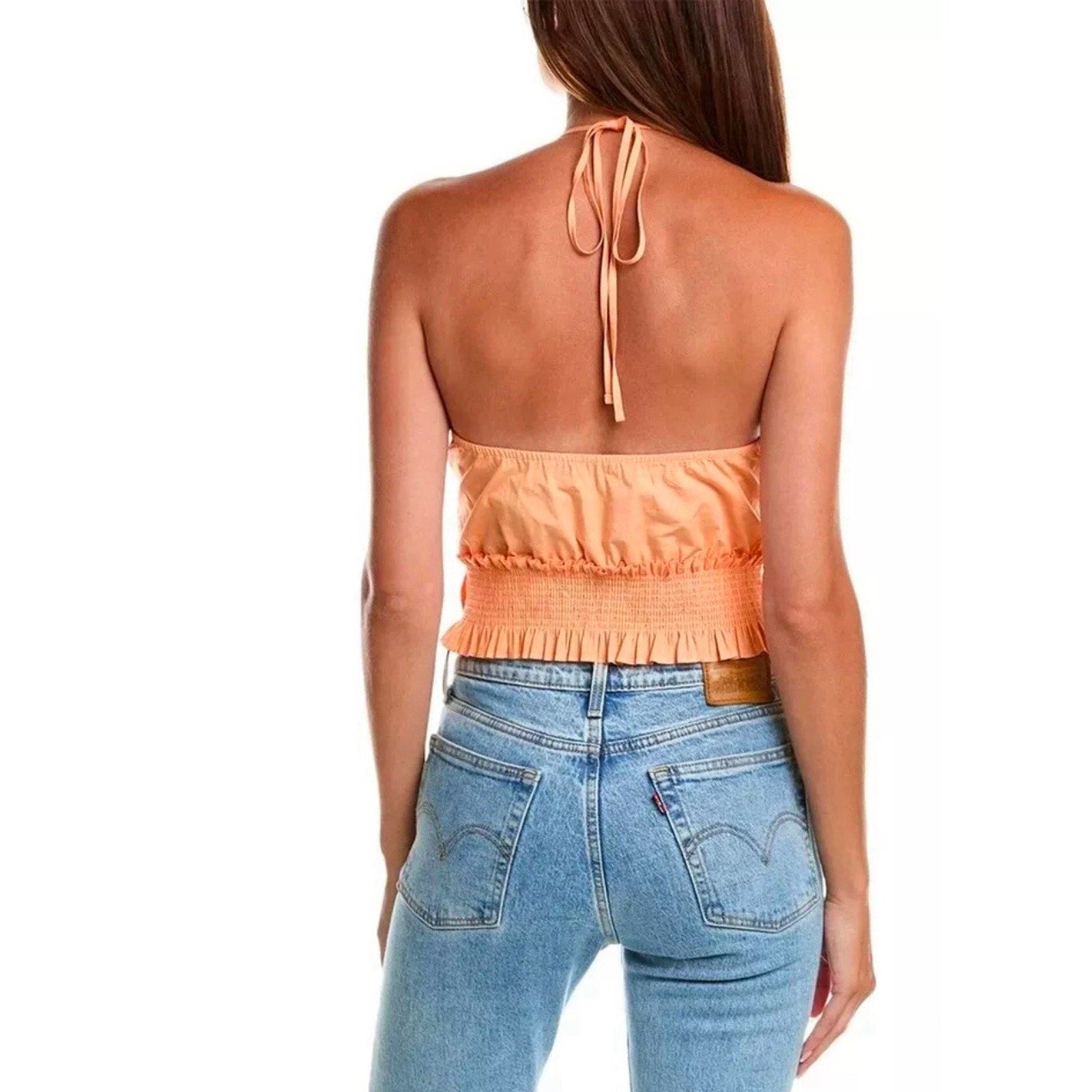 Ramy Brook Charlie Halter Top Size Small Tropical Peach Pleated Hem Retail $245