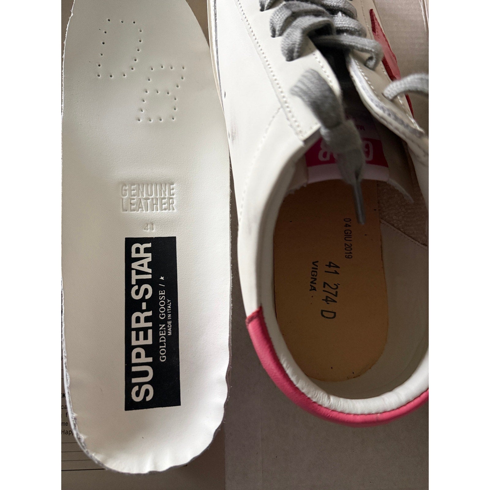 Golden Goose Super‑Star Sz 41 / 11 – White Leather, Rosa Cipria Star & Heel Tab