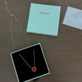 URSUNDAOP Red Clover Pendant Necklace – 14K Gold-Plated Chain, Velvet Gift Box