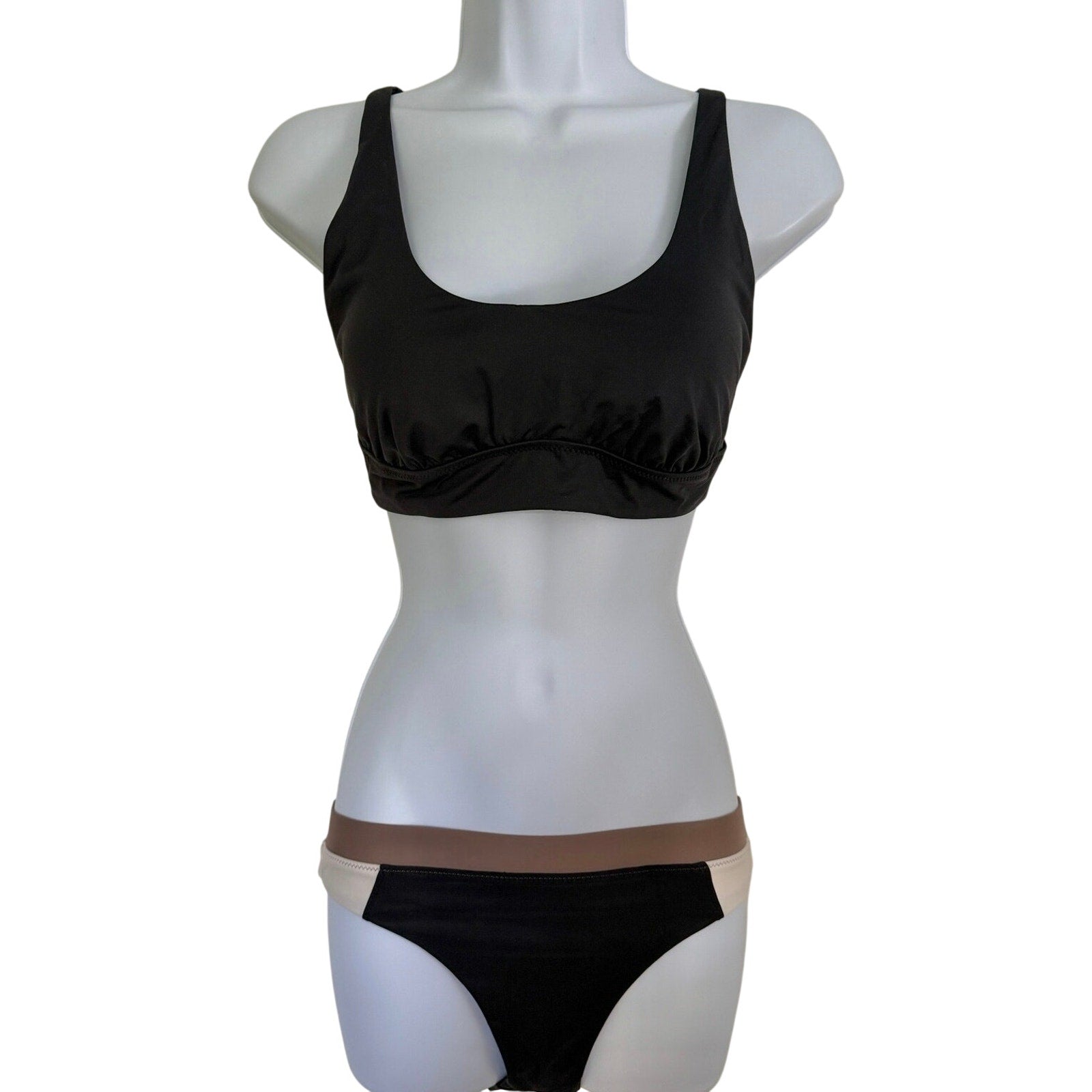 prAna Bikini Set Black Cross Tie Back Top & Color Block Bottoms Size Small NWT