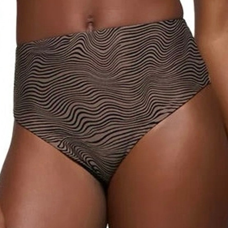 PrAna Lahari High Waisted Bikini Bottom Mauve Black Wave Print Sz Medium NWT
