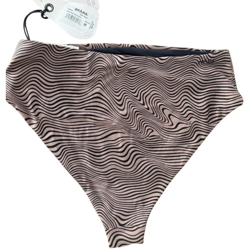 PrAna Lahari High Waisted Bikini Bottom Mauve Black Wave Print Sz Medium NWT