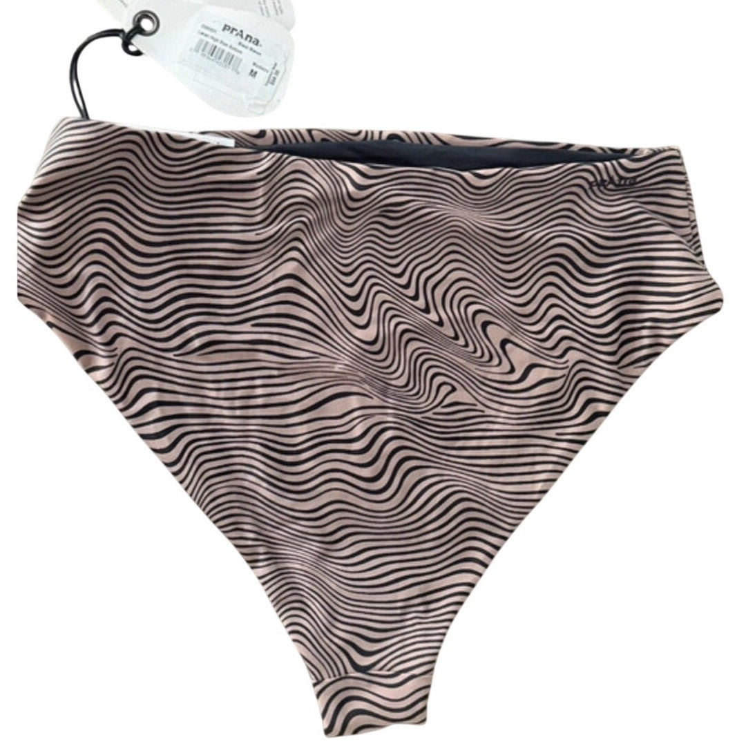 PrAna Lahari High Waisted Bikini Bottom Mauve Black Wave Print Sz Medium NWT