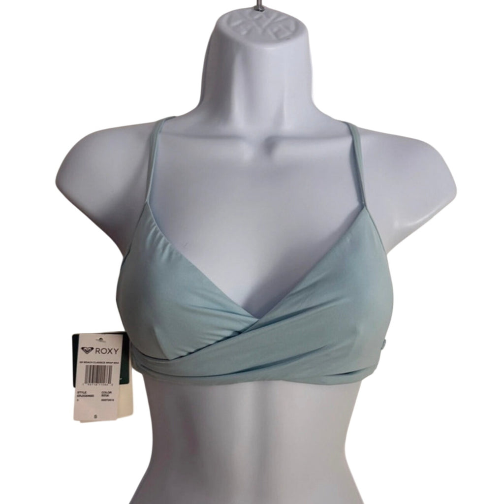 Roxy Light Blue Wrap Halter Bikini Top Size S  Swim Beach Surf Swimwear NWT