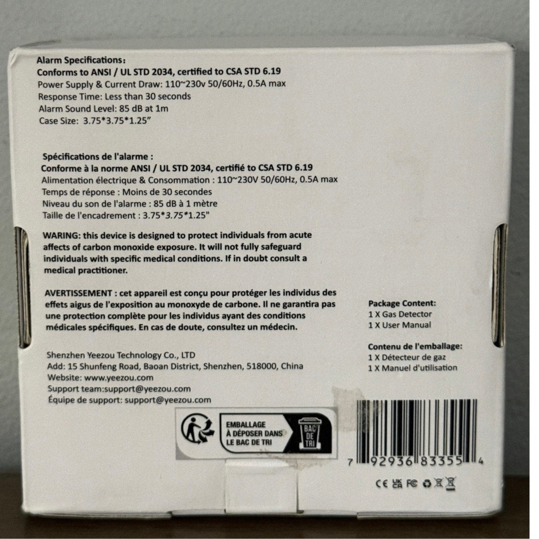 Carbon & Gas Detector YC302 Pro+ 4‑in‑1 Plug‑In Alarm Temp Humidity White