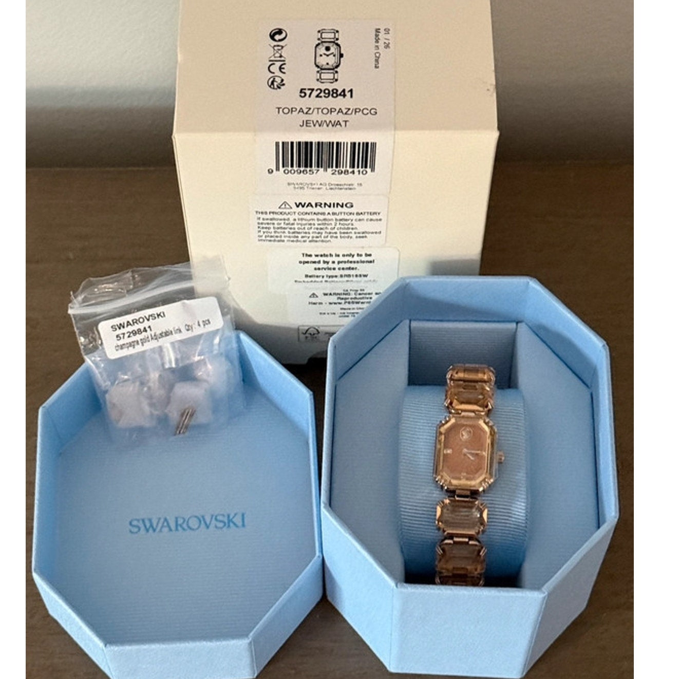 Swarovski Millenia Bracelet Watch Champagne Gold Octagon Crystals Swiss Quartz