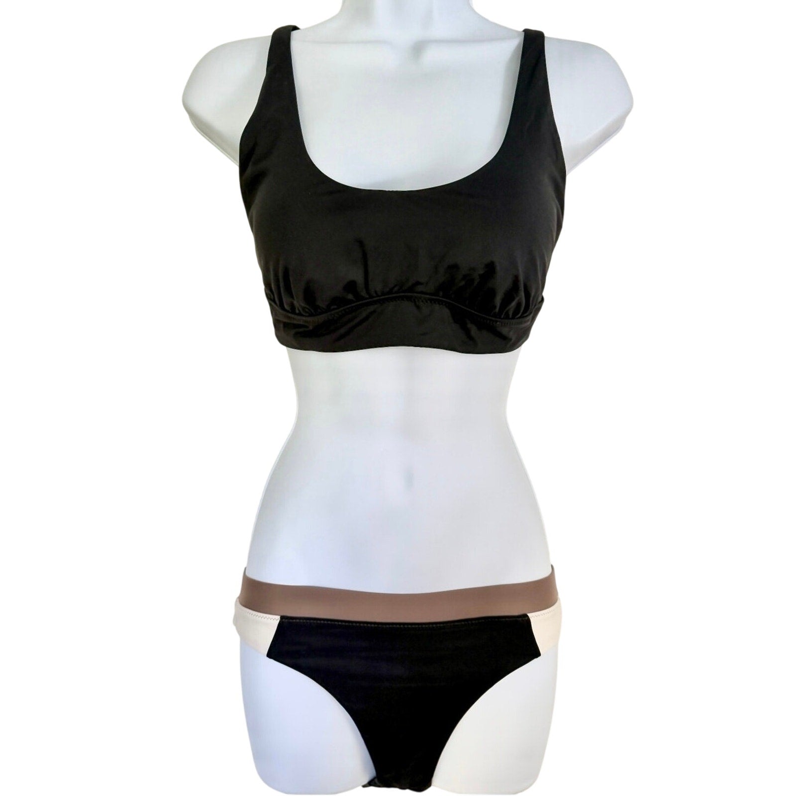 prAna Bikini Set Black Cross Tie Back Top & Color Block Bottoms Size Small NWT