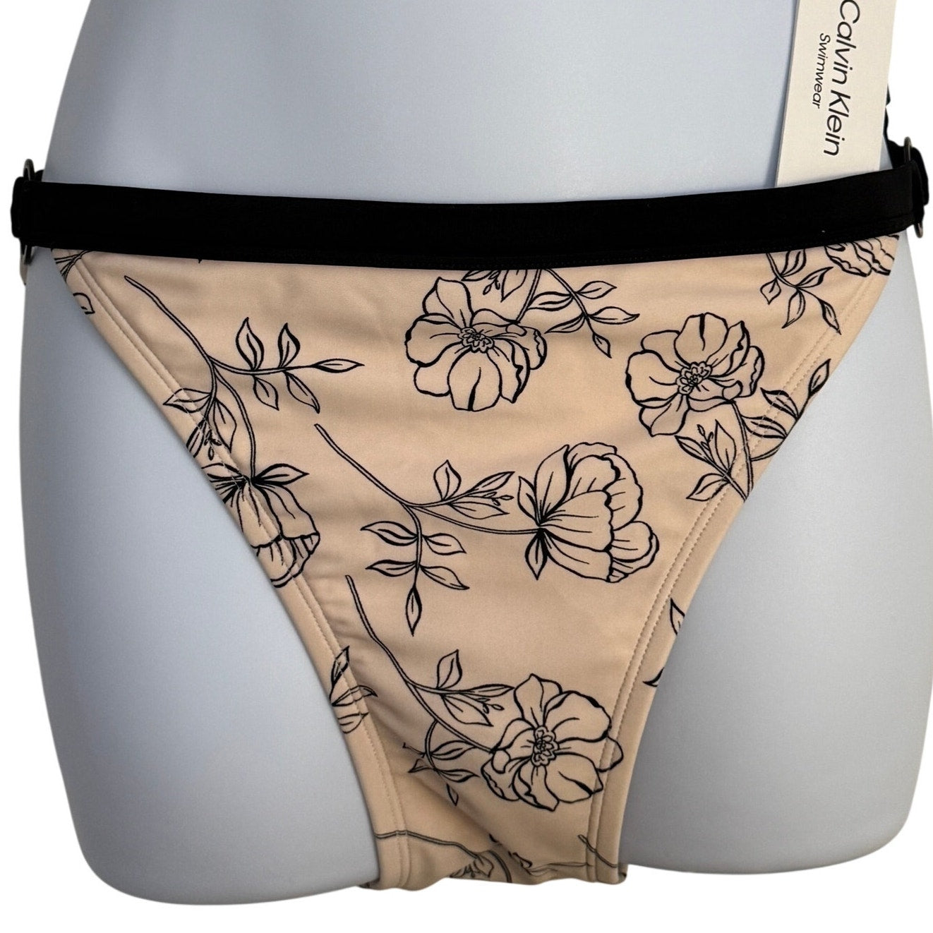 Calvin Klein Women's Logo Ring Printed Bikini Bottoms Swimsuit Black Size M New