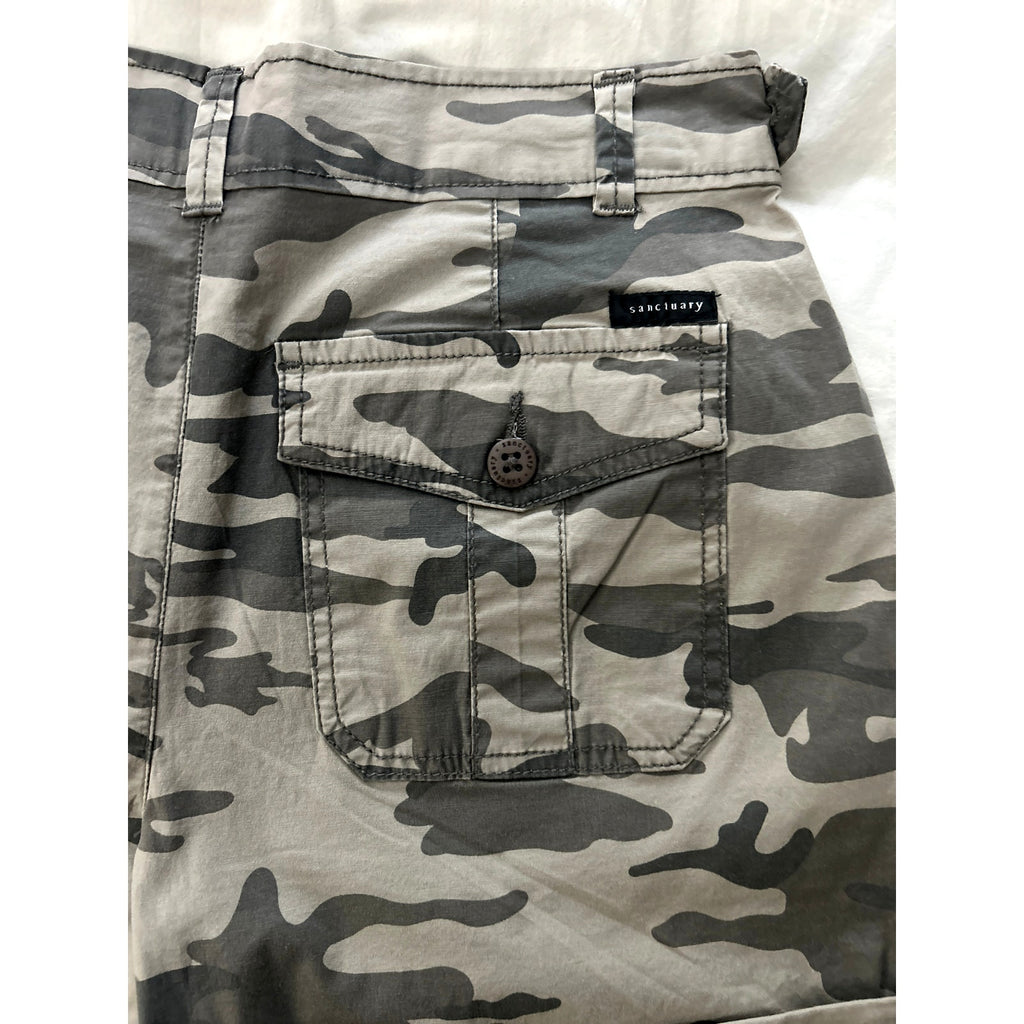 Sanctuary Los Angeles Cadet Camo Cargo Shorts Stretch Utility Style Sz Small