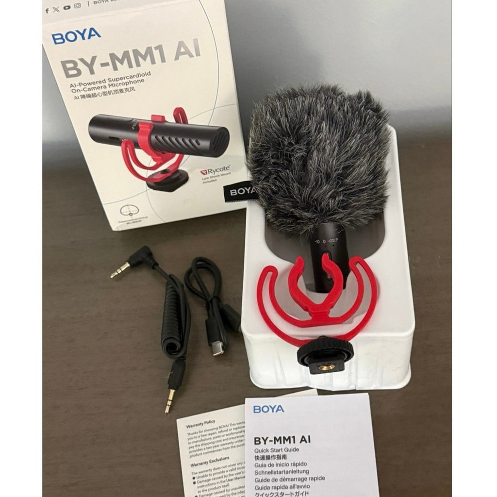 BOYA BY‑MM1 AI On‑Camera Microphone Kit w/ Cables, Shock Mount & Wind Muff NEW