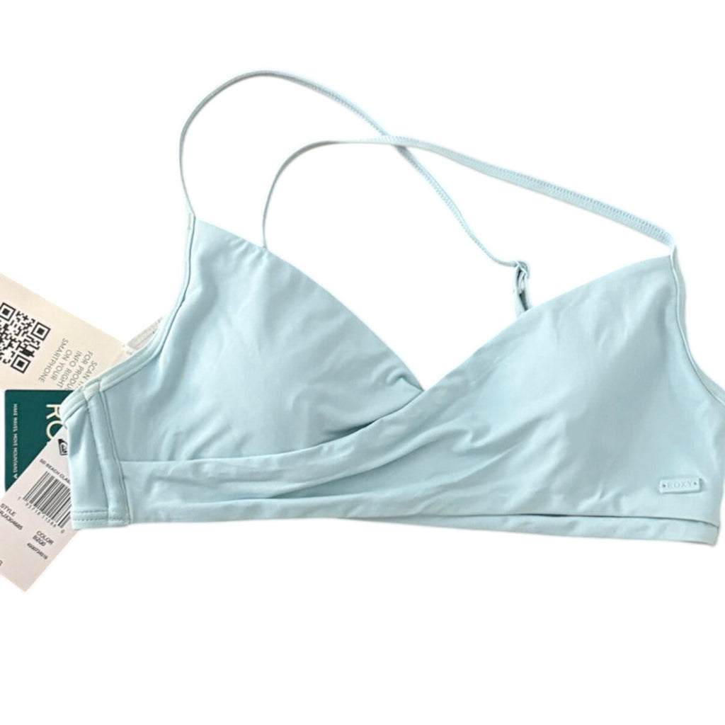 Roxy Light Blue Wrap Halter Bikini Top Size S  Swim Beach Surf Swimwear NWT