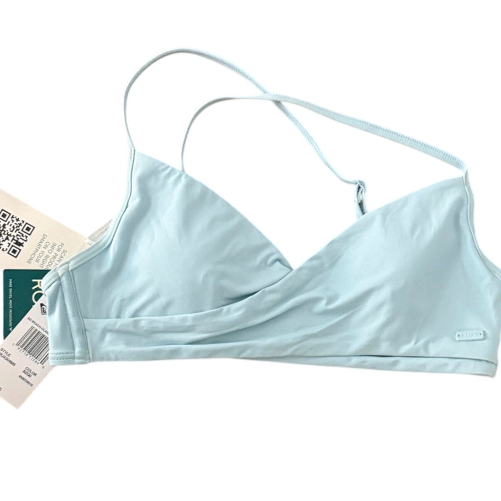 Roxy Light Blue Wrap Halter Bikini Top Size S  Swim Beach Surf Swimwear NWT