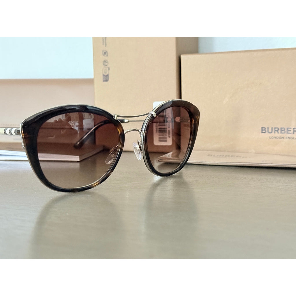 Burberry BE4251Q Full Gold Rim Round Sunglasses Dark Havana Brown Gradient Lens