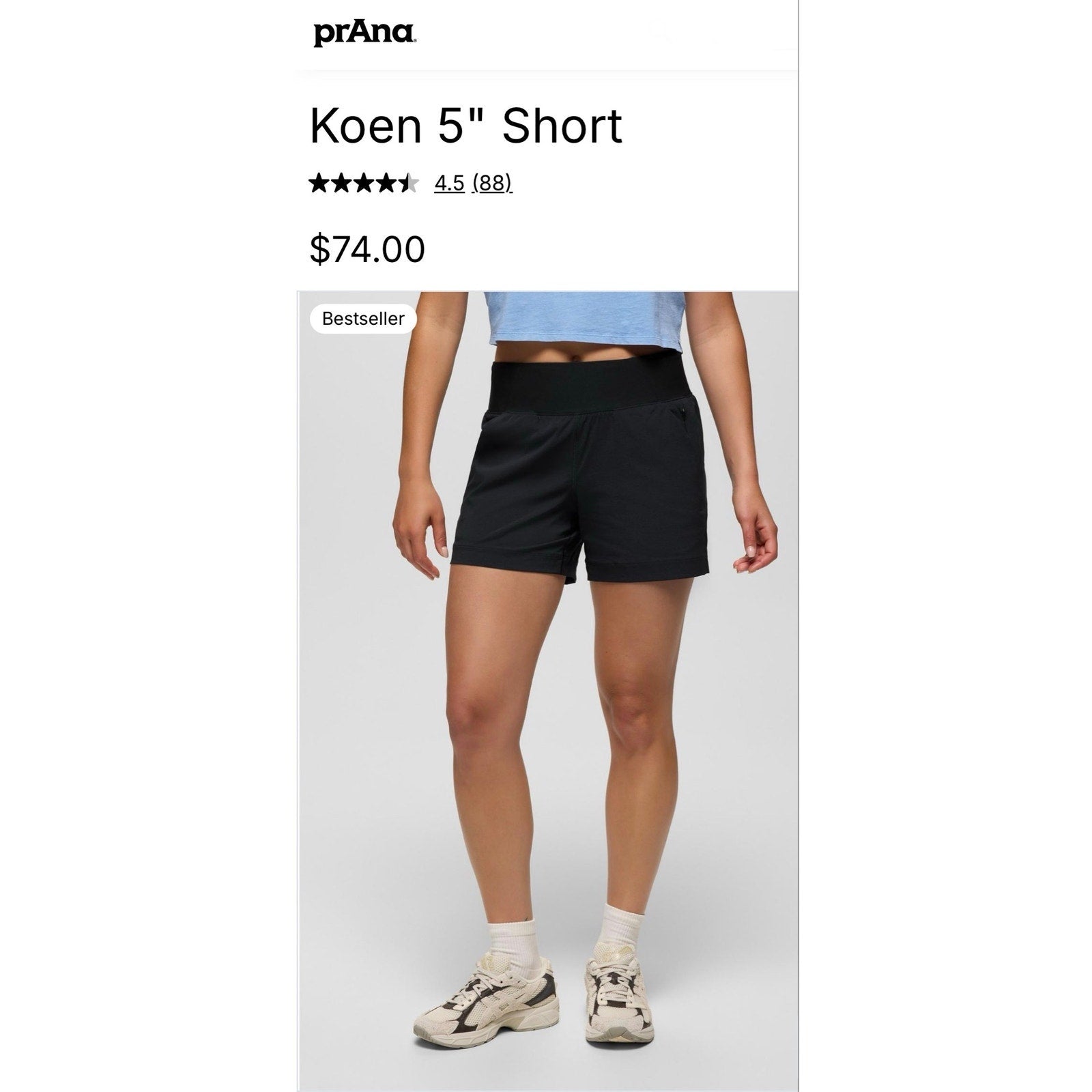 Women's Prana Koen Sz Small 5" Short Black Lightweight Hiking Activewear NWT