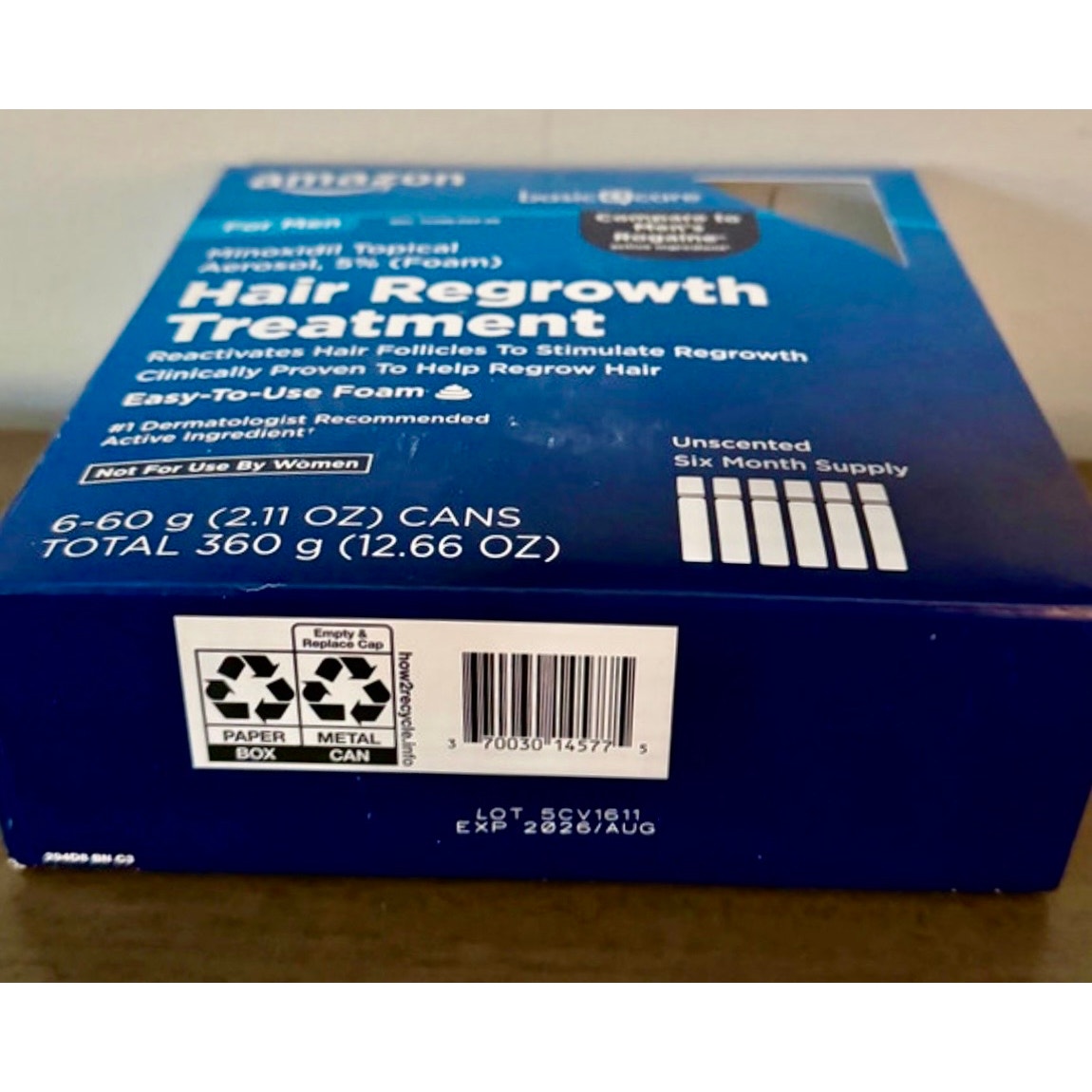 Amazon Men Hair Regrowth Treatment 5% Minoxidil Topical Aerosol Foam 6 Month