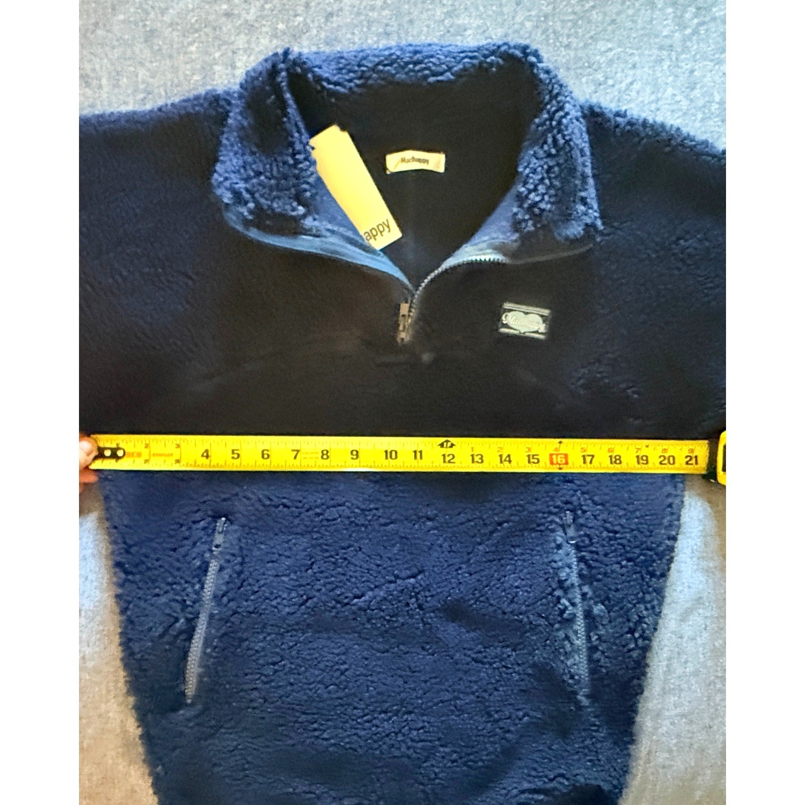 Madhappy Plush Sherpa Dark Navy Blue Premium Fleece Half‑Zip Pullover NWT Sz XS