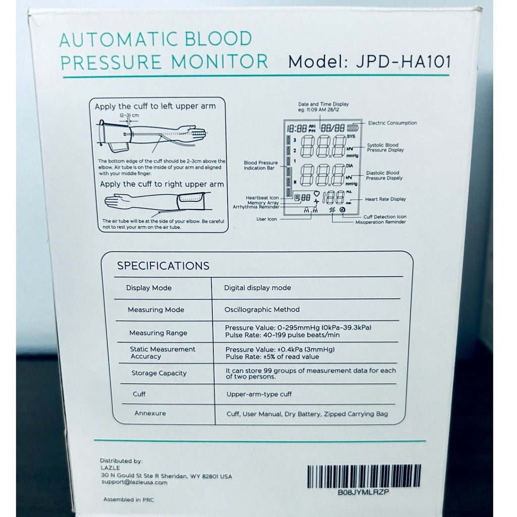 Lazle Automatic Upper Arm Blood Pressure Monitor Model JPD-HA101 NIB