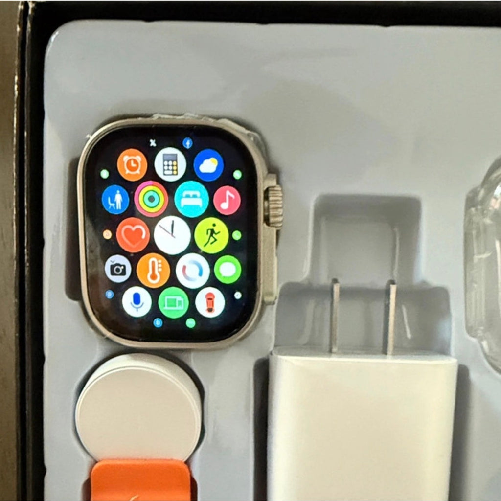 Y-9 Smartwatch Bundle Wireless Earbuds, Cover, Data Cable, Charger & 3 Bands NEW