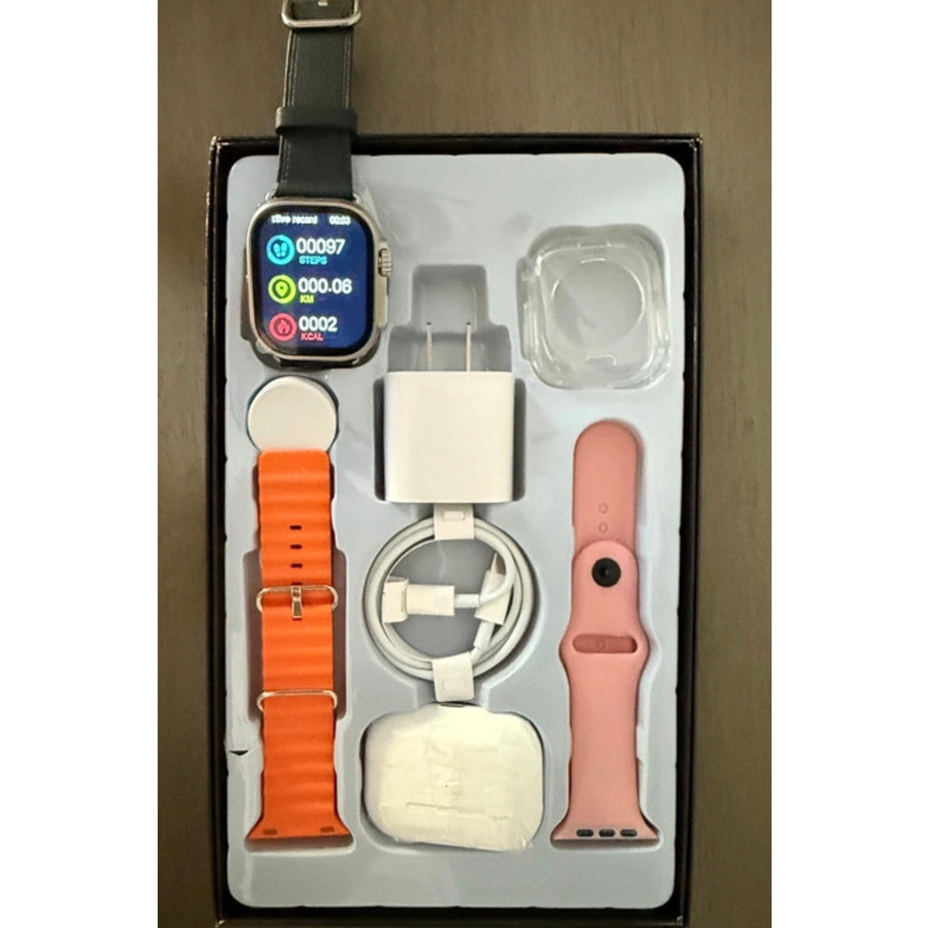 Y-9 Smartwatch Bundle Wireless Earbuds, Cover, Data Cable, Charger & 3 Bands NEW